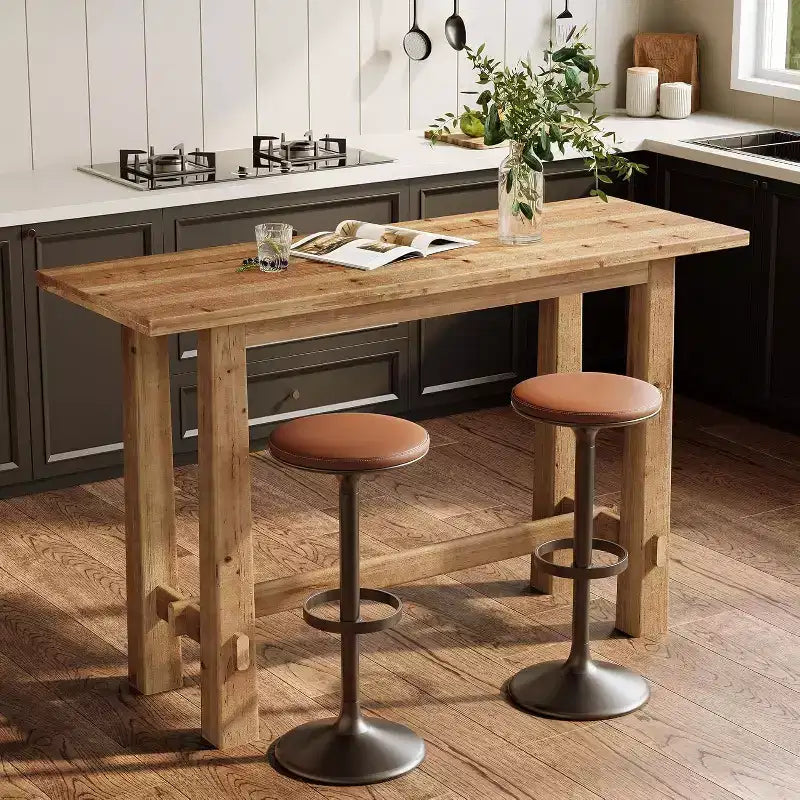 Table de bar haute en bois massif de 63 pouces pour cuisine, café ou restaurant