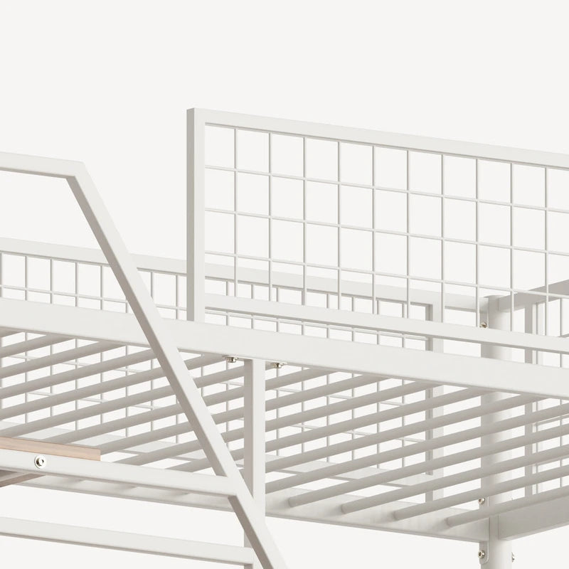 Lit mezzanine en métal noir de taille double avec bureau et LED