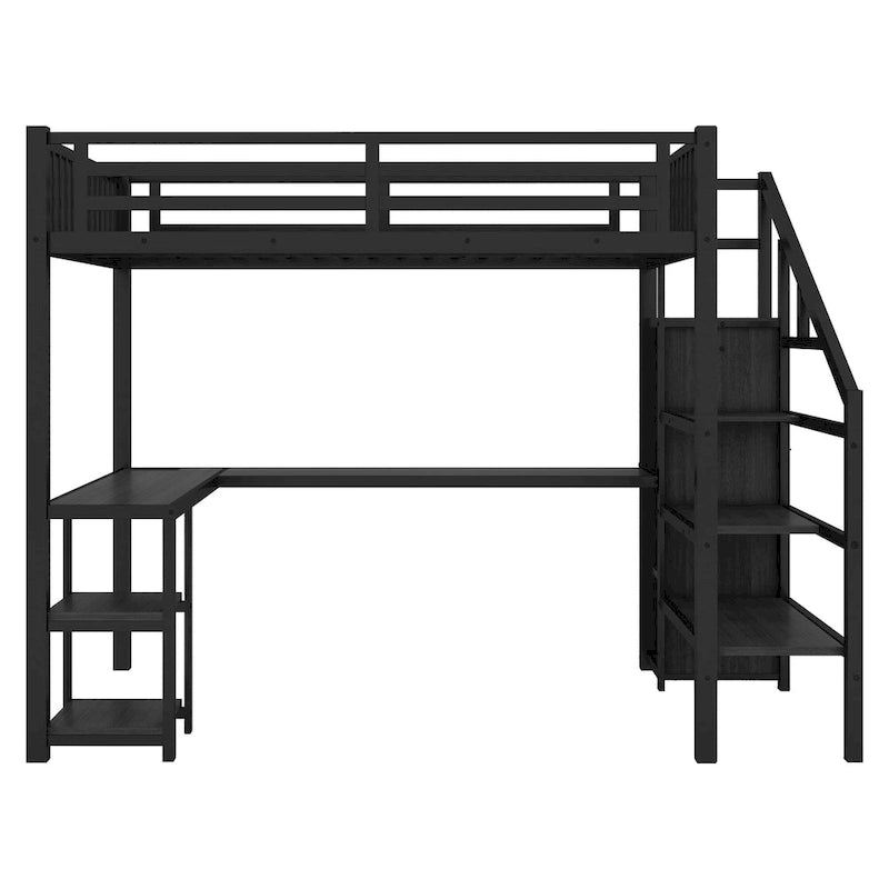 Lit mezzanine double avec bureau, armoire, LED, USB