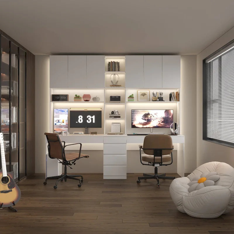 Bureau de jeu et de travail moderne spacieux blanc pour deux personnes