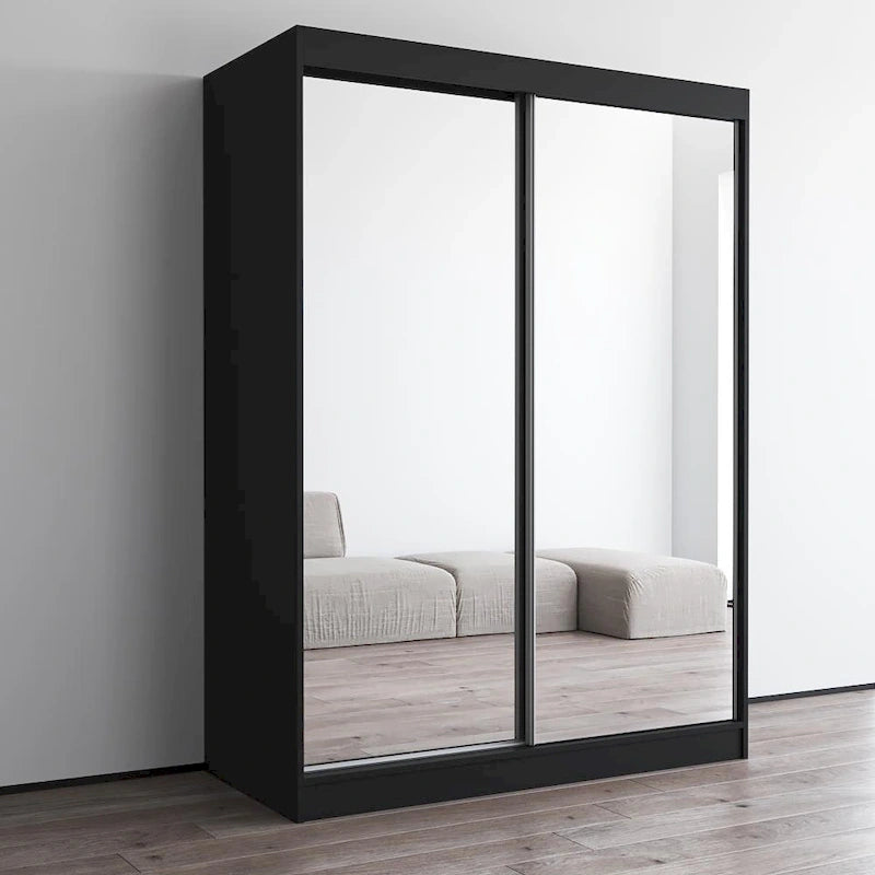 Armoire-penderie à 2 portes miroir avec finition brillante | 120 ou 150 cm de largeur