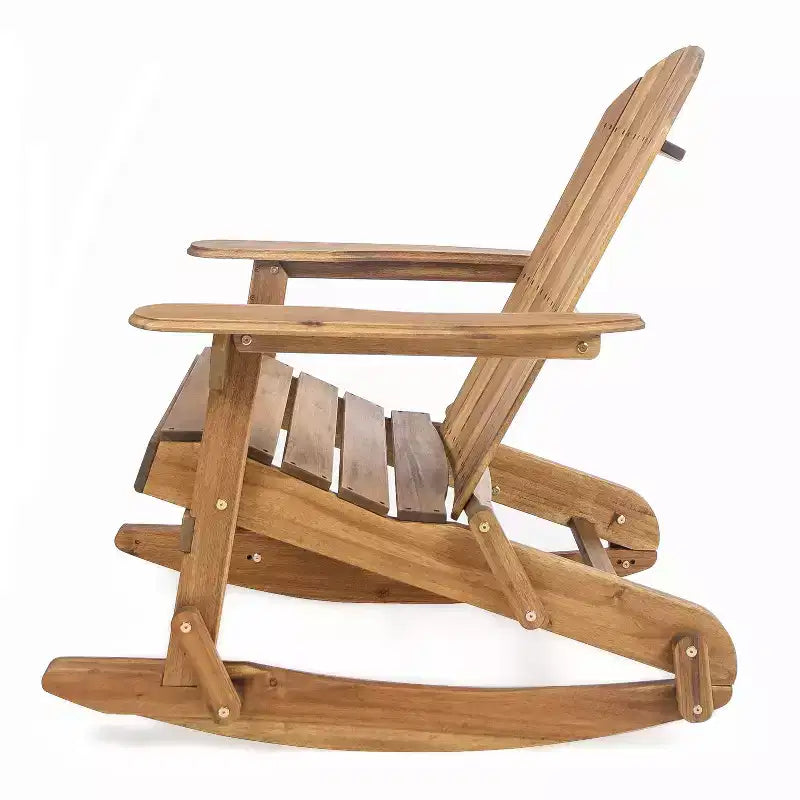 Okak Fauteuil à bascule rustique Adirondack en acacia de qualité supérieure, 1 pièce, chaise longue d'extérieur pour véranda, jardin et arrière-cour, naturel
