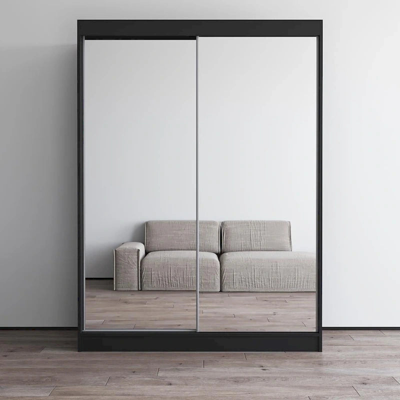 Armoire-penderie à 2 portes miroir avec finition brillante | 120 ou 150 cm de largeur