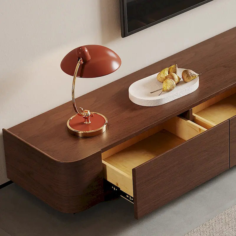 Meuble TV moderne du milieu du siècle, 4 à 6 tiroirs, console multimédia en bois massif brun