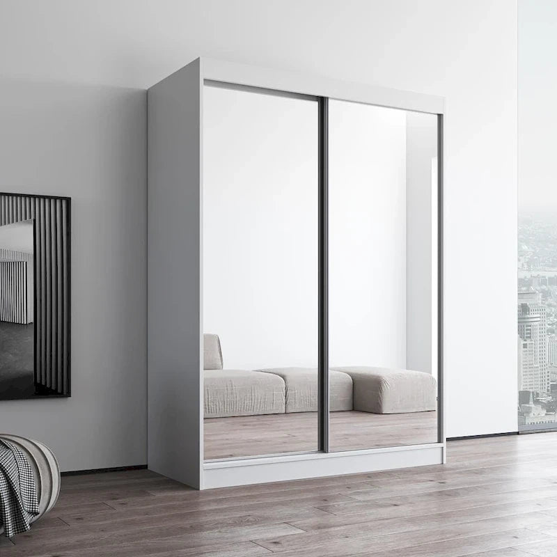 Armoire-penderie à 2 portes miroir avec finition brillante | 120 ou 150 cm de largeur
