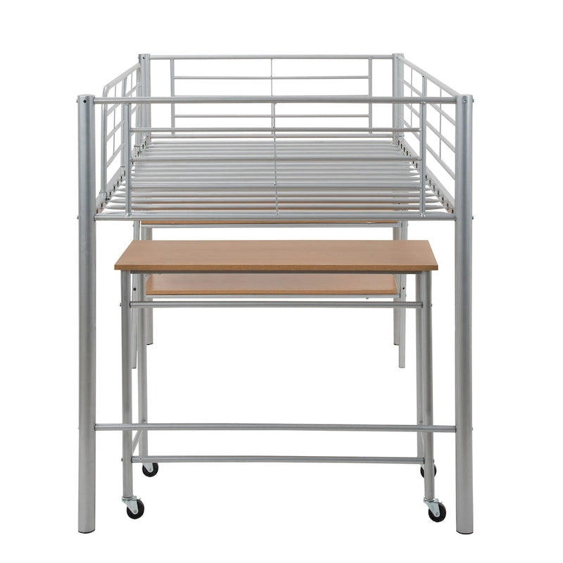 Lit mezzanine métallique double avec bureau et étagères