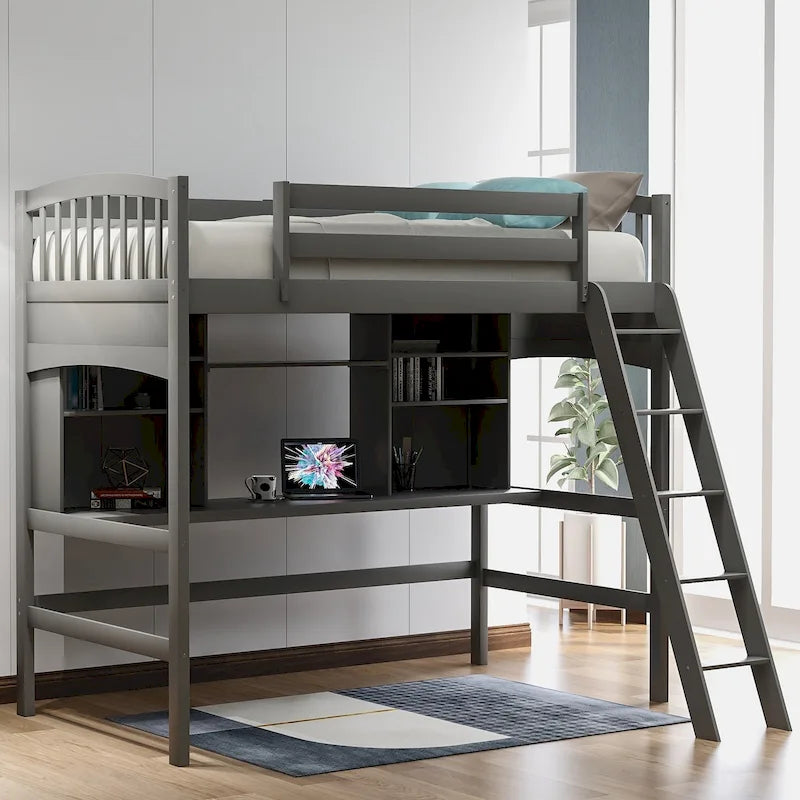 Lit mezzanine simple avec étagères de rangement