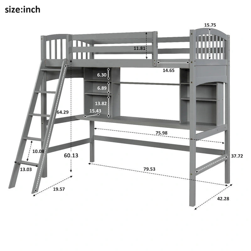 Lit mezzanine simple avec étagères de rangement