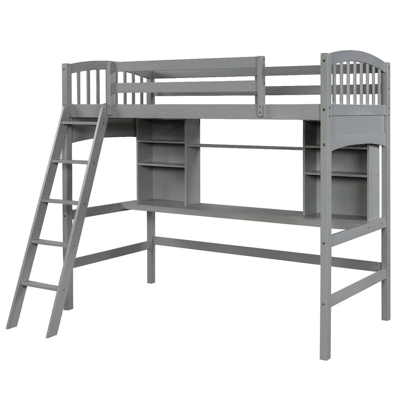 Lit mezzanine simple avec étagères de rangement