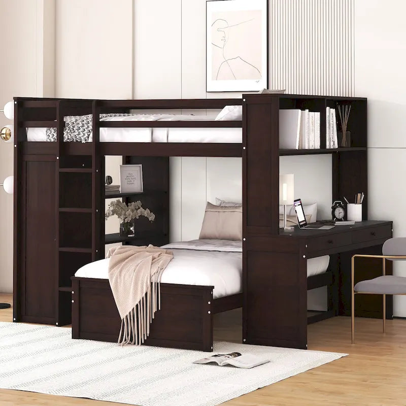 Lit mezzanine pleine grandeur avec lit jumeau autonome, bureau et armoire