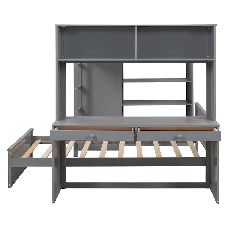 Lit mezzanine pleine grandeur avec lit jumeau autonome, bureau et armoire