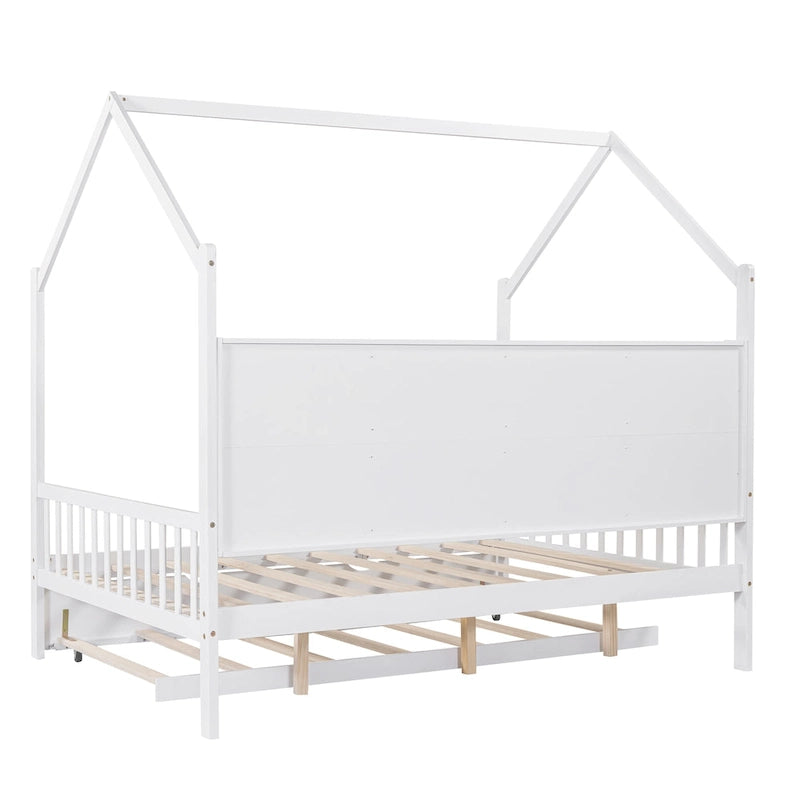 Lit cabane en bois, taille double, avec lit gigogne