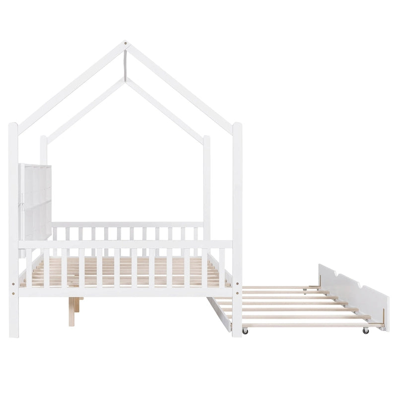 Lit cabane en bois, taille double, avec lit gigogne