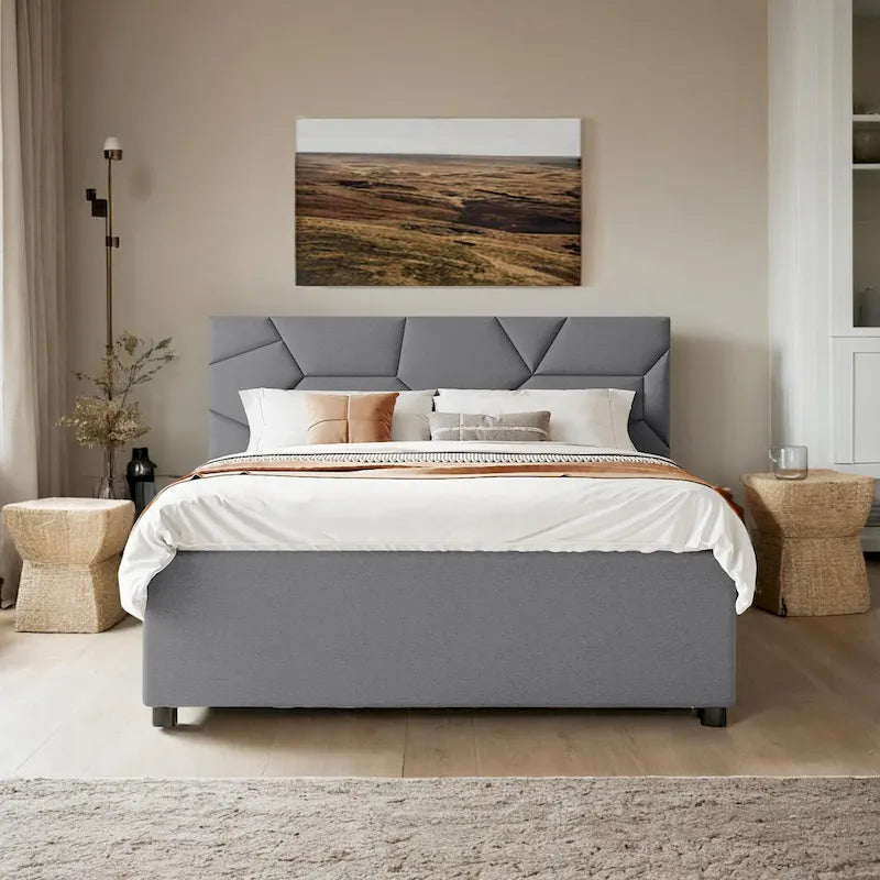 Full Size Upholstered Platform Bed with Trundle(Twin) & 2 Drawers for Kids,Adult Bedroom,Wooden Bedframe