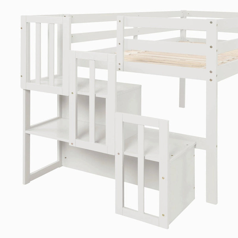 Lit mezzanine pour lits jumeaux avec escalier et rangement