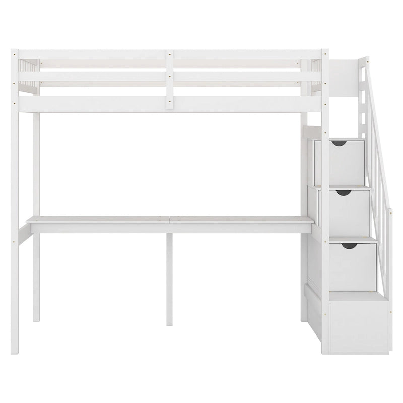 Lit mezzanine avec escalier de rangement et bureau intégré