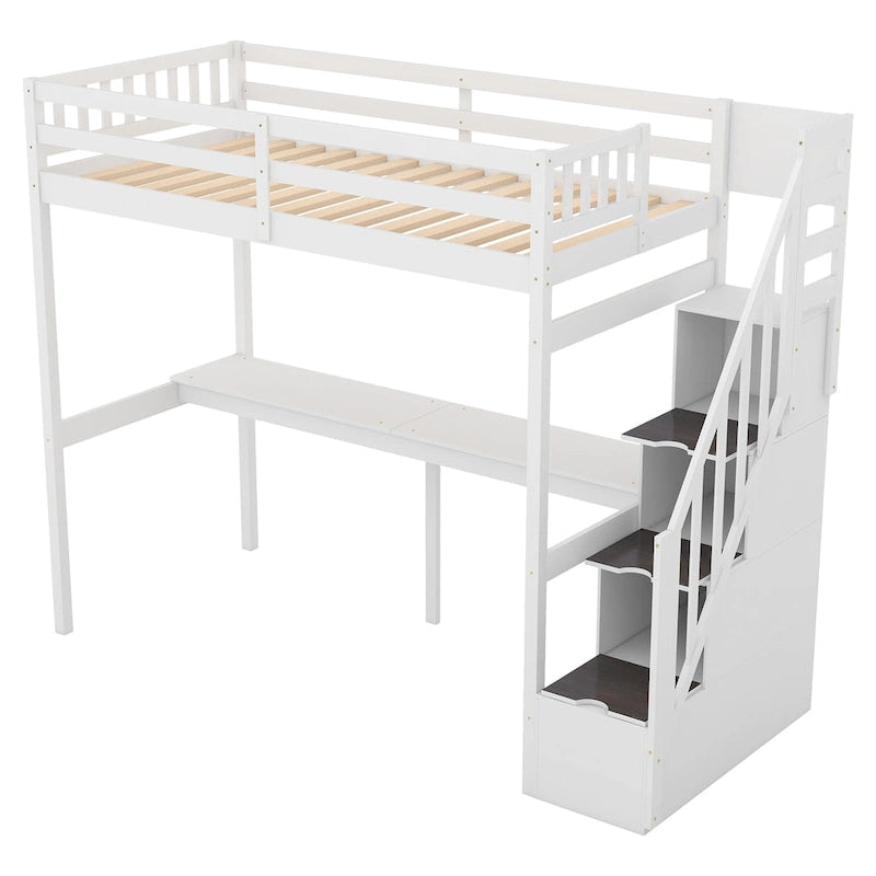 Lit mezzanine avec escalier de rangement et bureau intégré