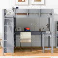 Full Size Wood Loft Bed with Desk and Shelf,Guardrail