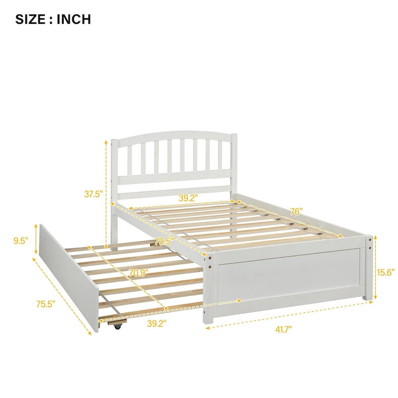 Lit plateforme double en bois élégant avec lit gigogne