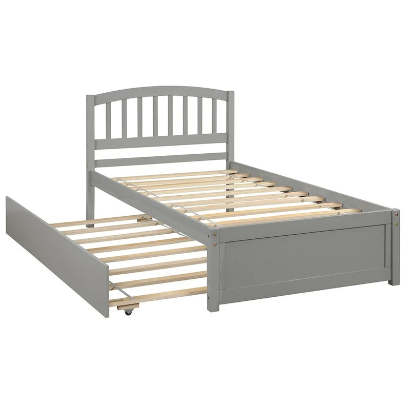 Lit plateforme double en bois élégant avec lit gigogne