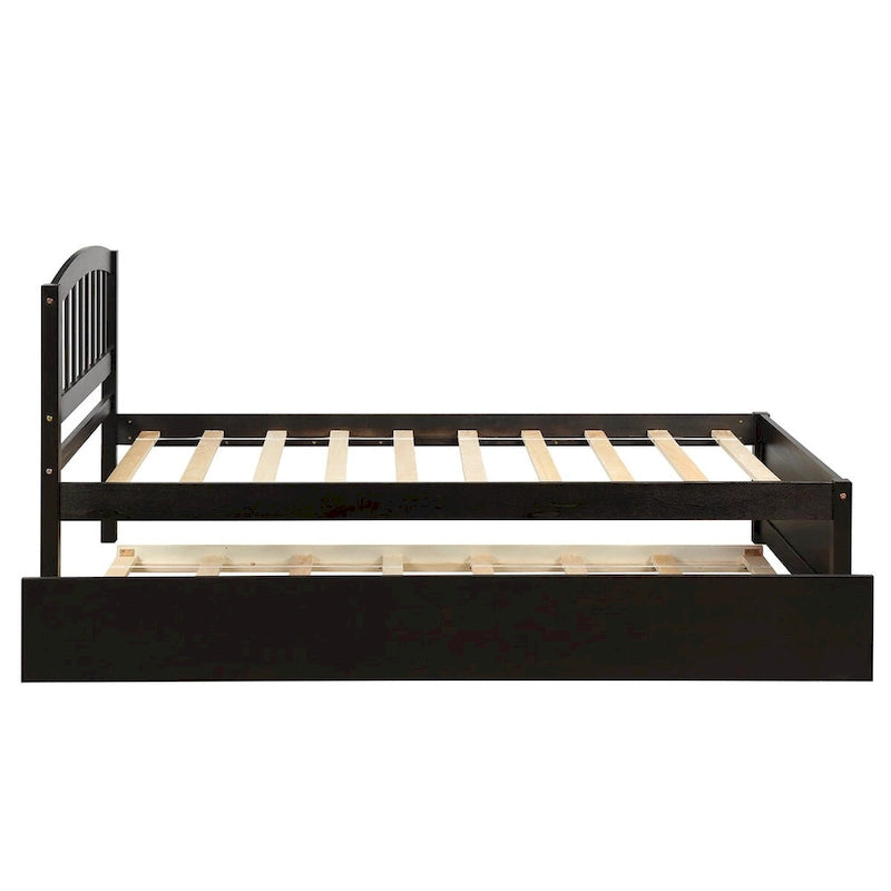Lit plateforme double en bois élégant avec lit gigogne