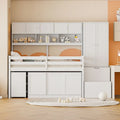 Twin Size Wooden Loft Bed Big Storage with Under-bed Desk, with Drawers, with Shelves
