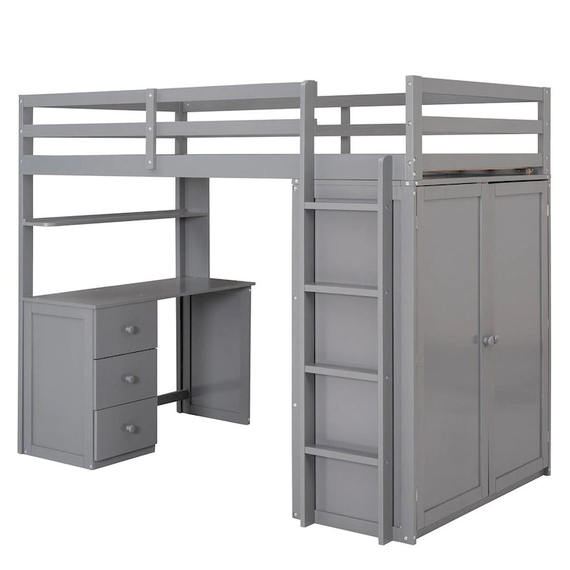 Multi-Functional Twin/Full Loft Bed with Drawers, Desk, and Wardrobe