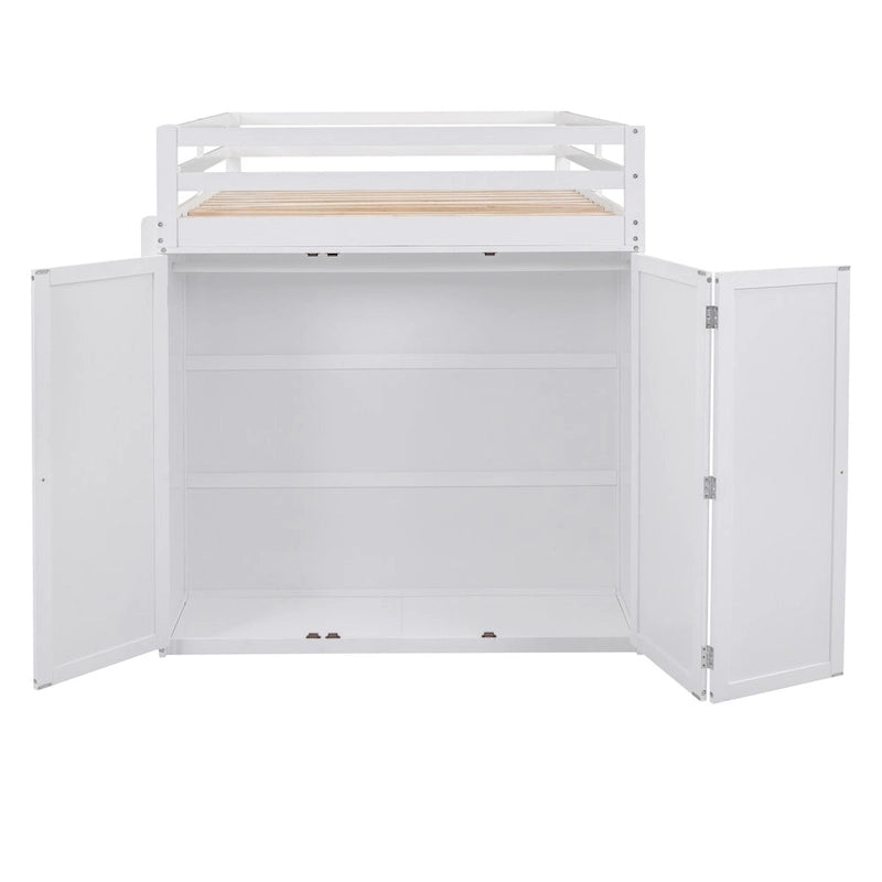 Lit mezzanine multifonctionnel double/complet avec tiroirs, bureau et armoire