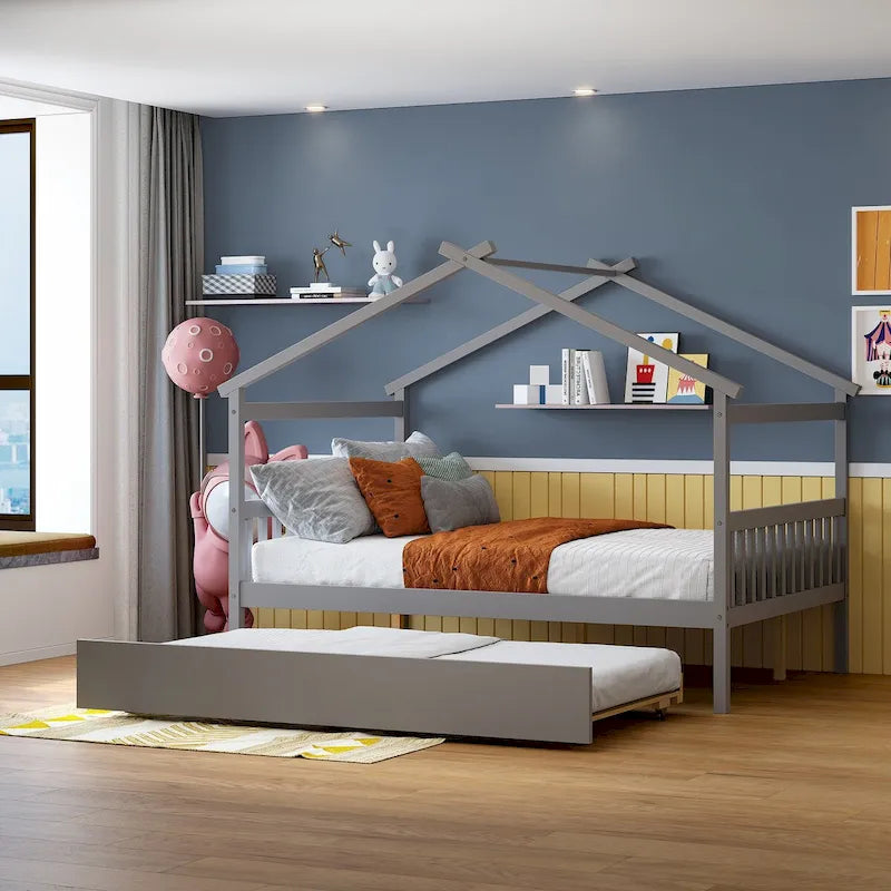 Lit de jour « Maison complète » en bois avec lit gigogne