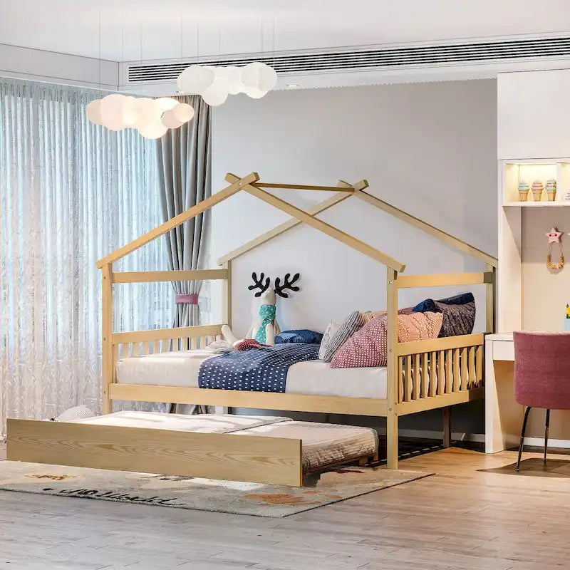 Lit de jour « Maison complète » en bois avec lit gigogne