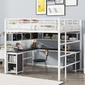 Full Size Metal Loft Bed with Bookcase,Desk,Cabinet and Ladder for Kids and Teens