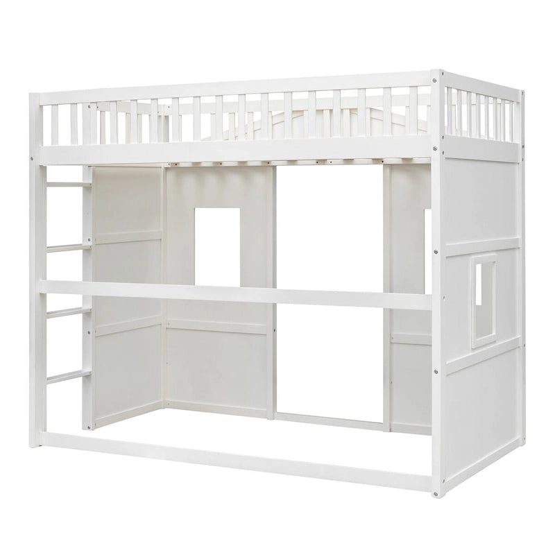 White Elegant Pine Wood Twin Size Loft Bed with Ladder