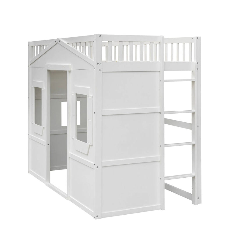 Lit mezzanine double en pin blanc élégant avec échelle