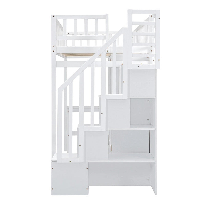 Lit mezzanine une place avec bibliothèque, tiroirs, bureau et armoire