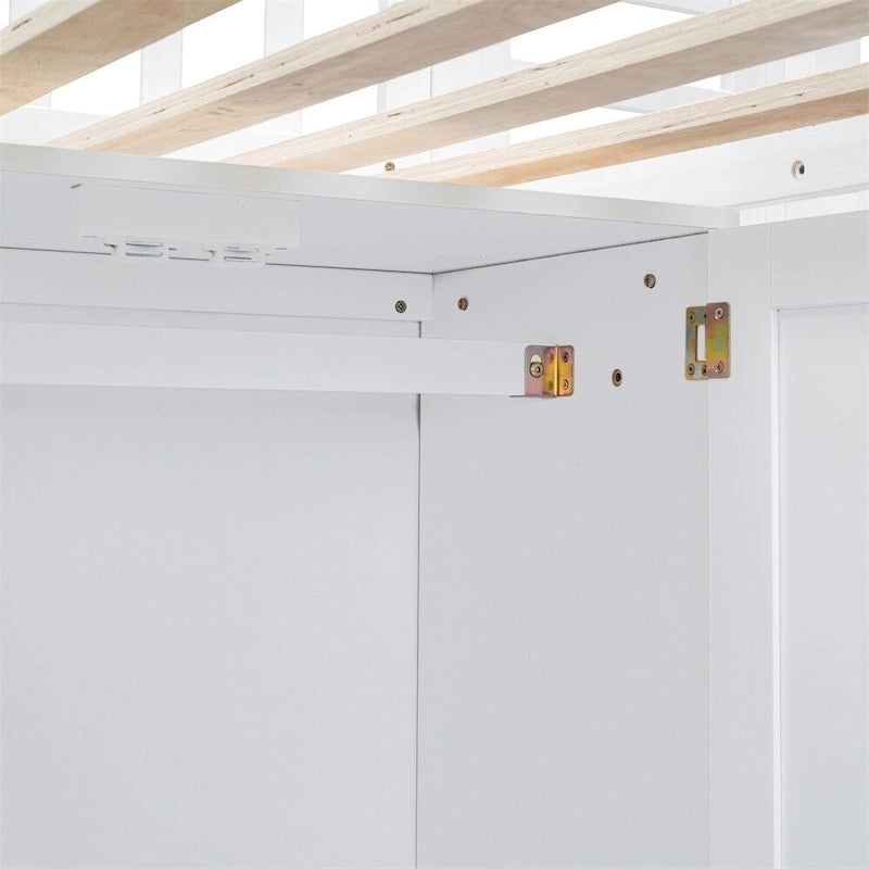 Lit mezzanine une place avec bibliothèque, tiroirs, bureau et armoire