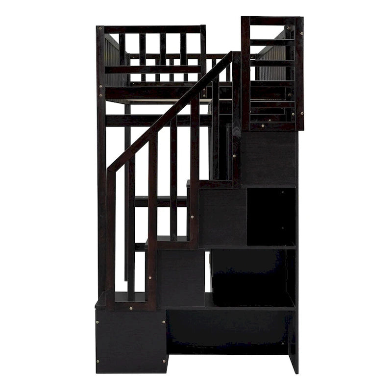 Lit mezzanine une place avec bibliothèque, tiroirs, bureau et armoire