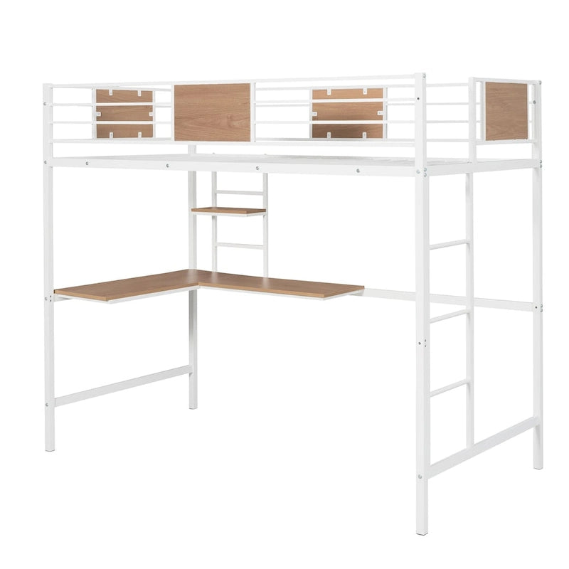 Lit mezzanine en métal avec bureau et étagères