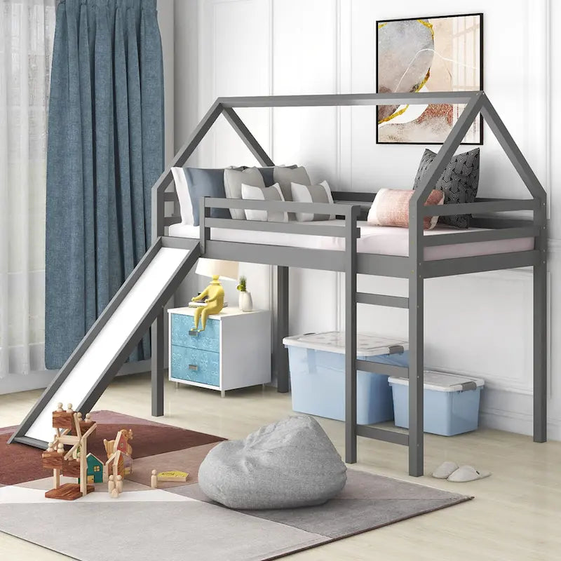 Lit mezzanine une place avec toboggan