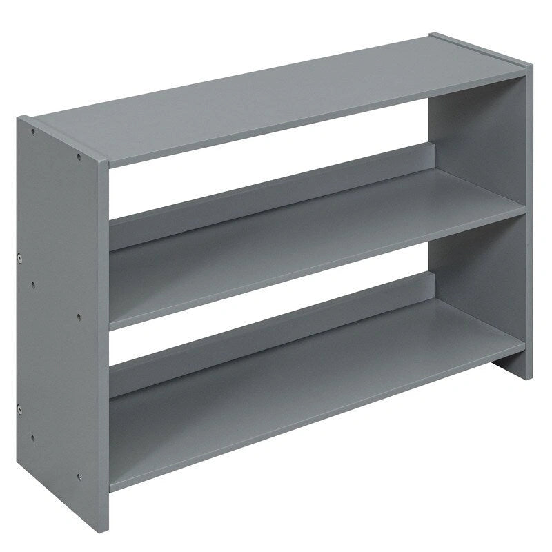 Lit mezzanine bas double avec deux étagères mobiles et une échelle, avec tableau de garde-corps décoratif, gris