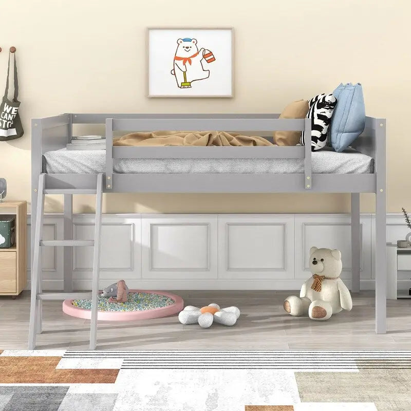 Lit mi-hauteur en bois pour jumeaux avec échelle convertible