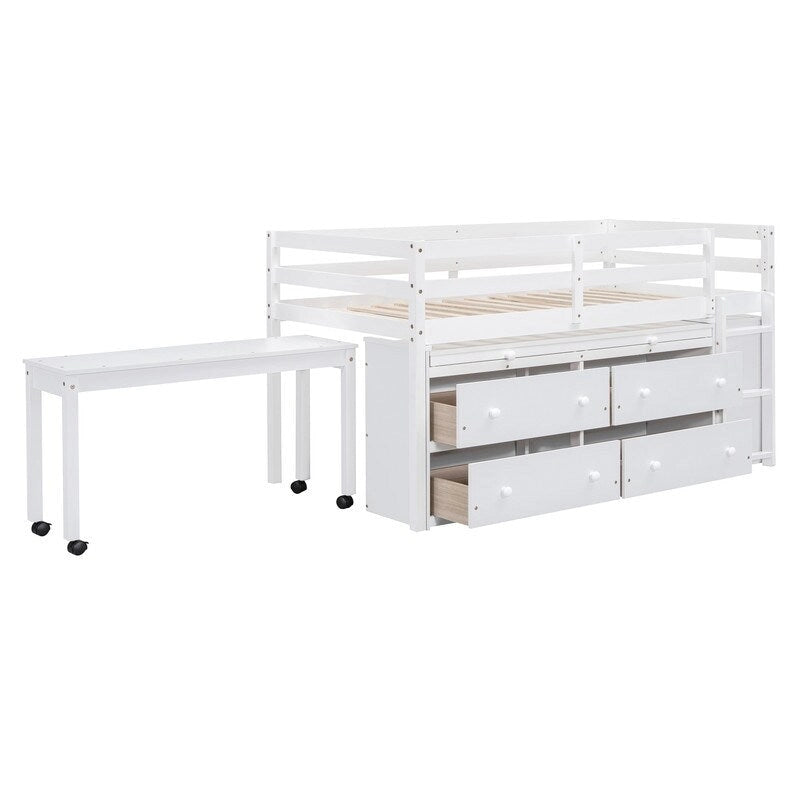 Lit mezzanine jumeau avec bureau rétractable et 4 tiroirs