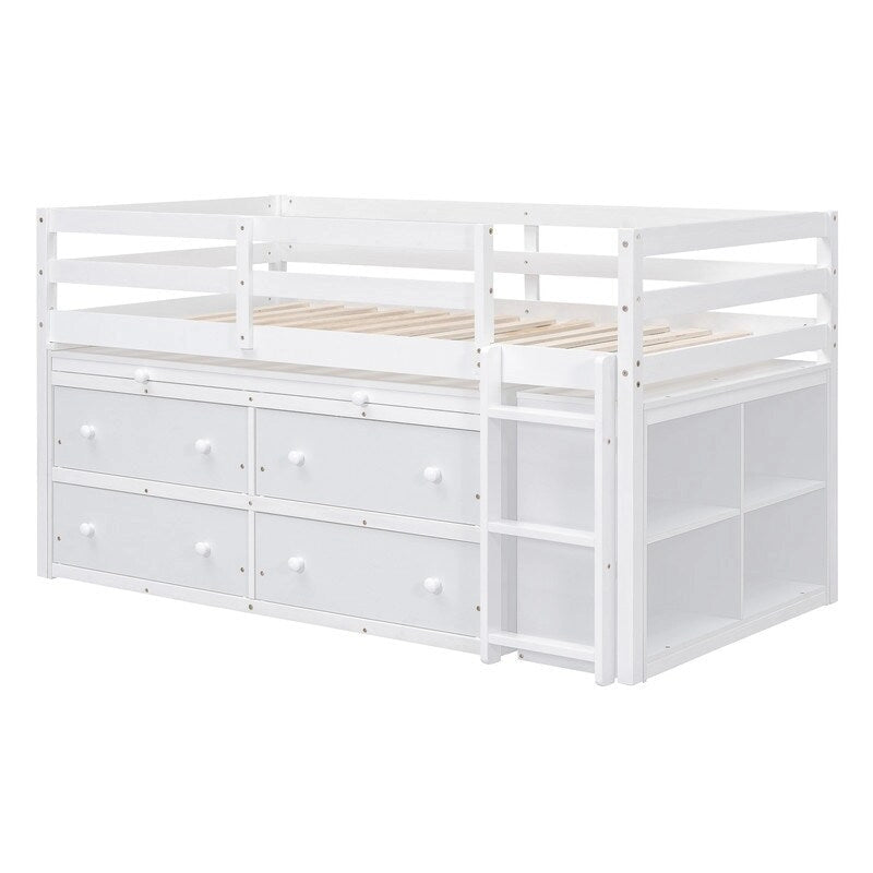 Lit mezzanine jumeau avec bureau rétractable et 4 tiroirs