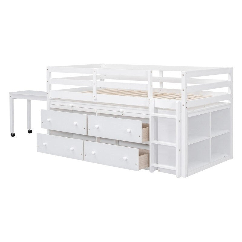 Lit mezzanine jumeau avec bureau rétractable et 4 tiroirs