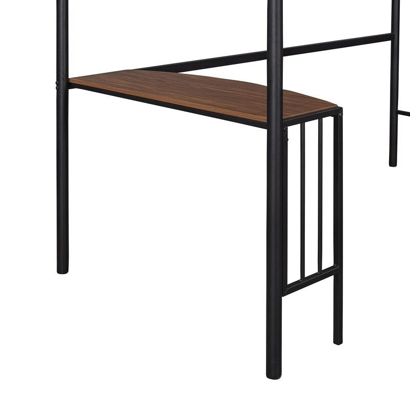 Twin Size Metal Loft Bed with Desk, Ladder and Guardrails