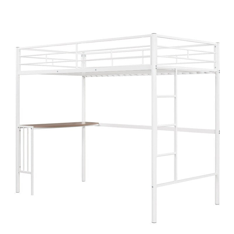 Lit mezzanine double en métal avec bureau, échelle et barrières de sécurité