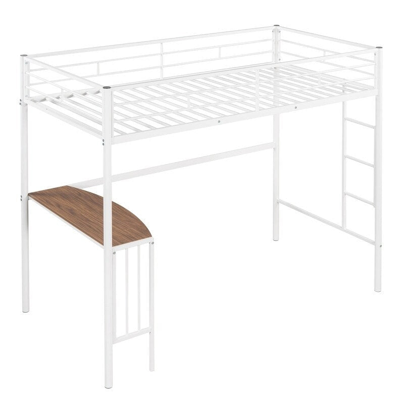 Lit mezzanine double en métal avec bureau, échelle et barrières de sécurité