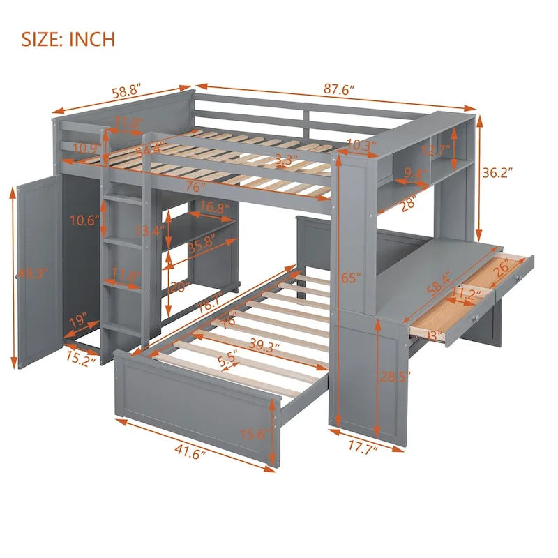 Lit mezzanine pleine grandeur avec un lit simple indépendant