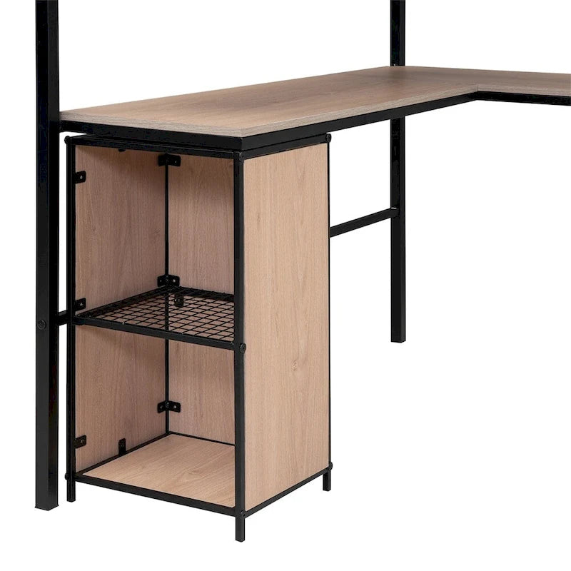 Lit mezzanine en métal avec bibliothèque, bureau et armoire, double