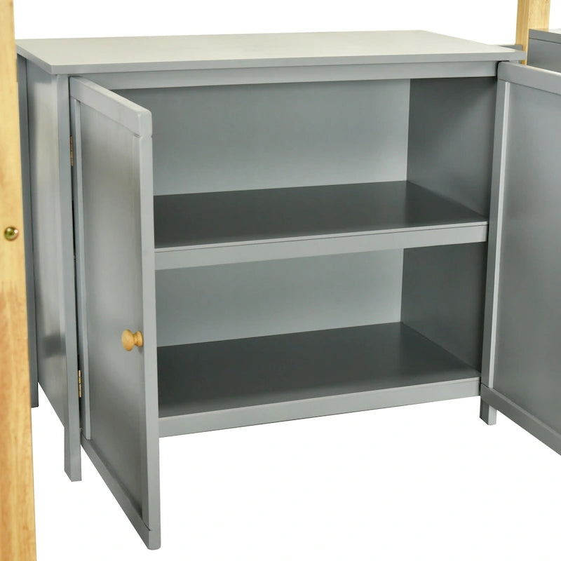 Lit mezzanine double en bois avec armoire et cubes de rangement