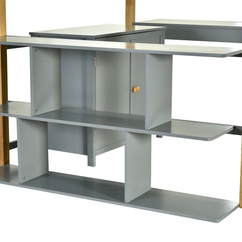Lit mezzanine double en bois avec armoire et cubes de rangement